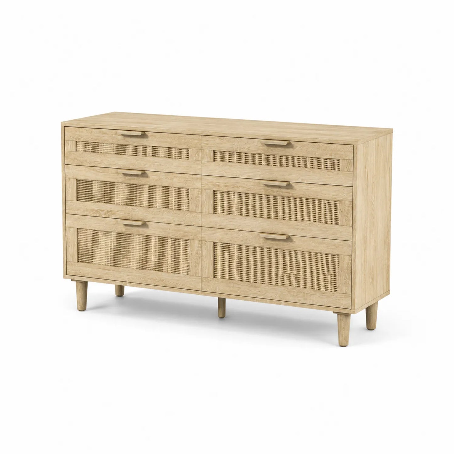Cassettiera in legno e rattan con 6 cassetti