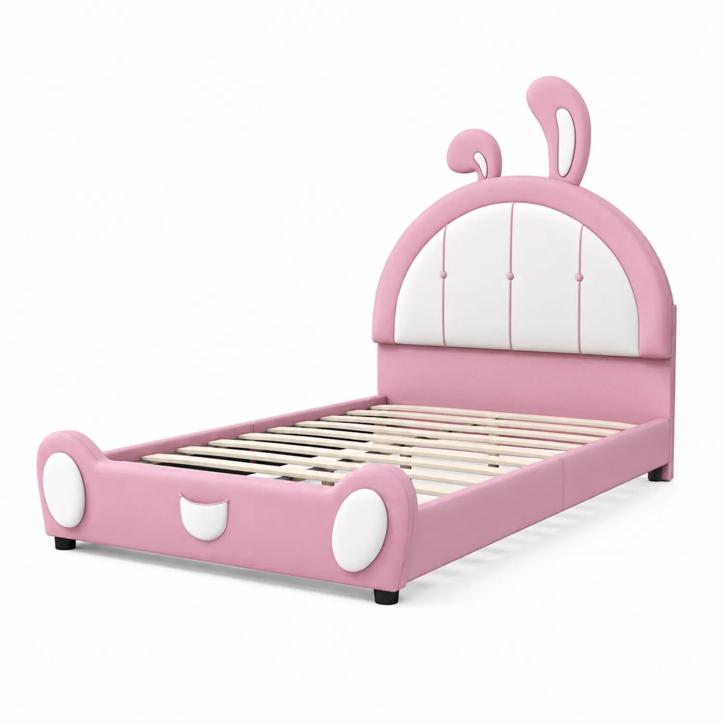 Letto per Bambini in Legno e Similpelle Rosa a Forma di Coniglio 200x90 cm