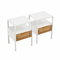 Set di 2 comodini in metallo con cassetto in rattan