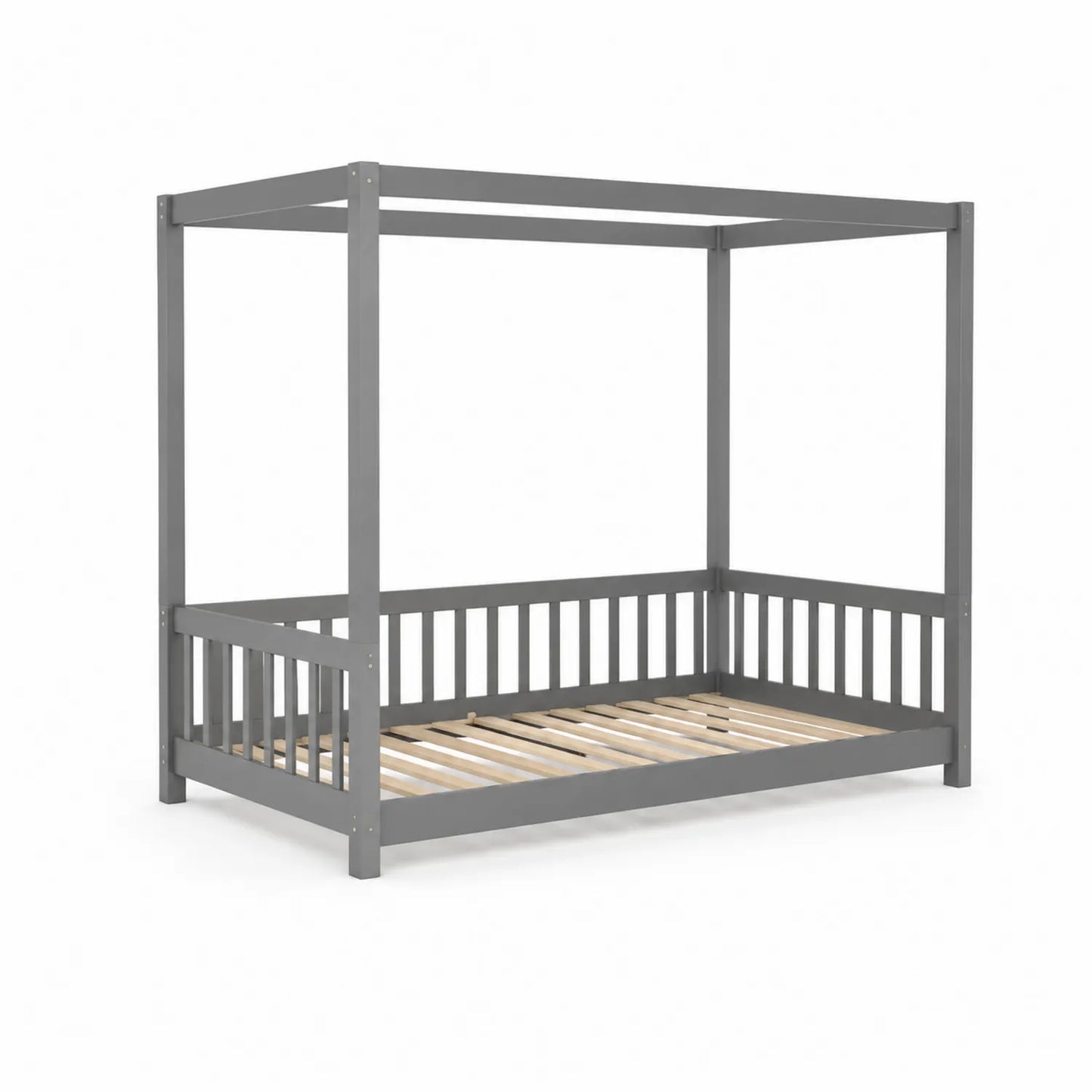 Letto a baldacchino per bambini in legno di pino grigio 200x90 cm