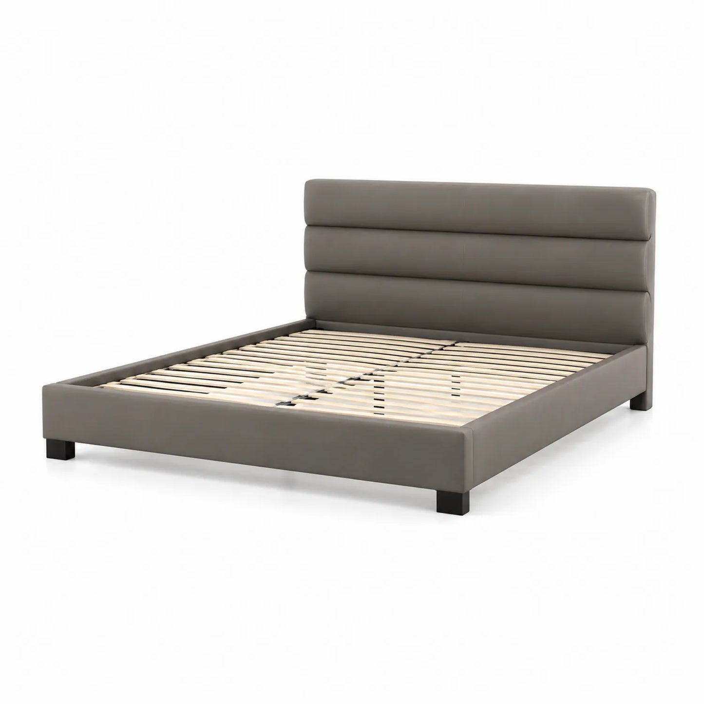 Letto matrimoniale in ecopelle grigio con struttura in legno e metallo 200x180 cm
