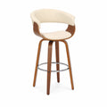 Sgabello da bar in legno con rivestimento in pelle sintetica crema