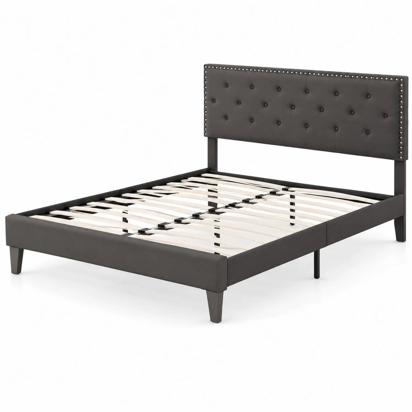 Letto matrimoniale in ecopelle grigio con testiera imbottita 160x200 cm