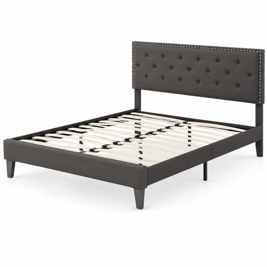 Letto matrimoniale in ecopelle grigio con testiera imbottita 160x200 cm