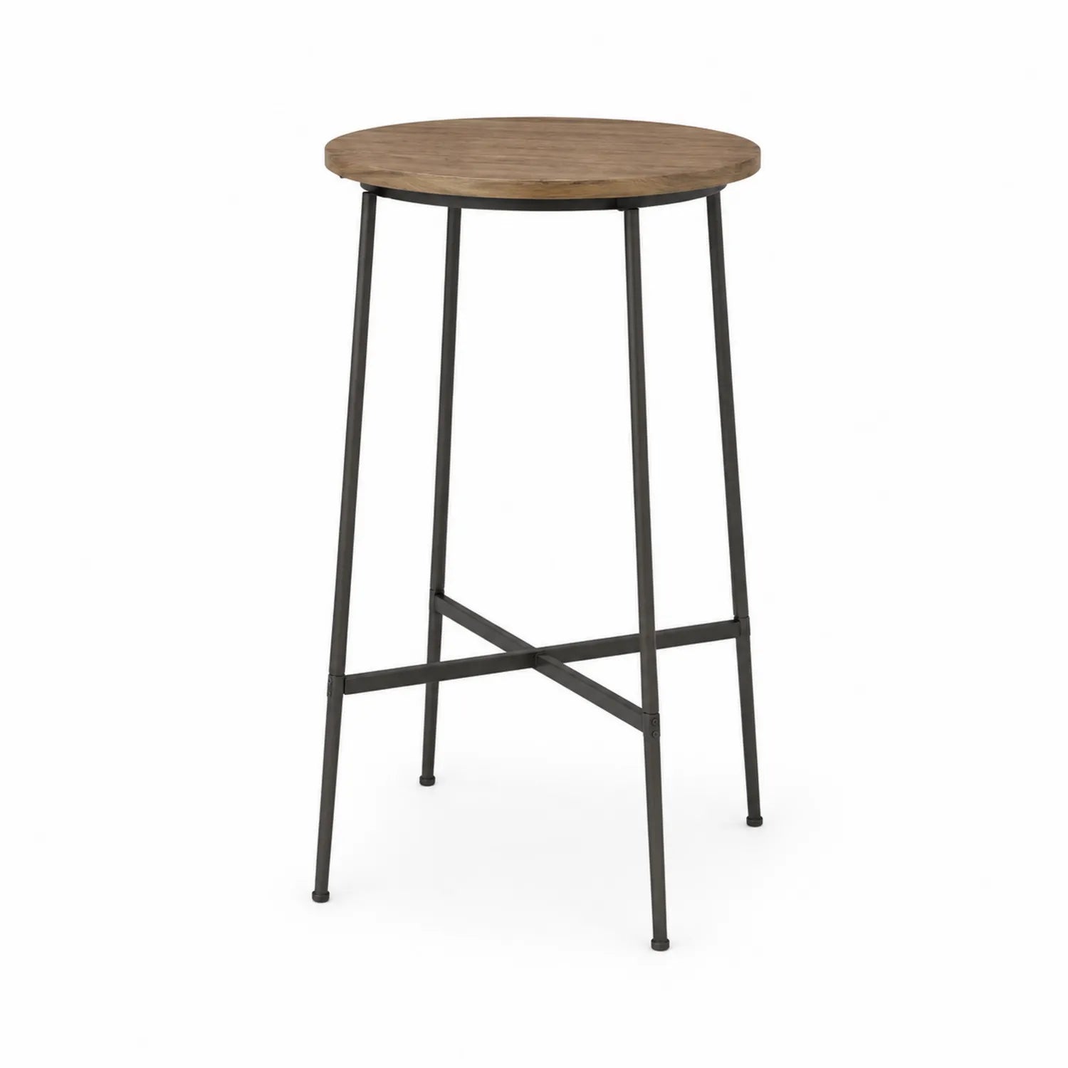 Tavolo alto rotondo in legno e metallo, altezza 110 cm, diametro 60 cm