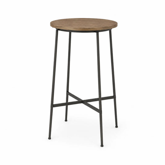 Tavolo alto rotondo in legno e metallo, altezza 110 cm, diametro 60 cm