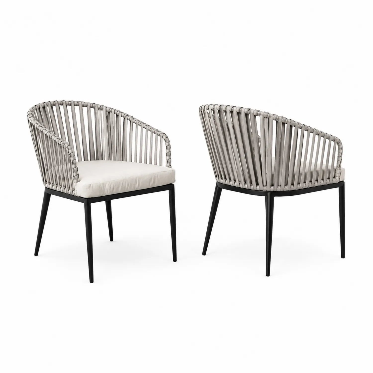 Set di 2 Sedie da Esterno in Rattan e Metallo Grigio Chiaro