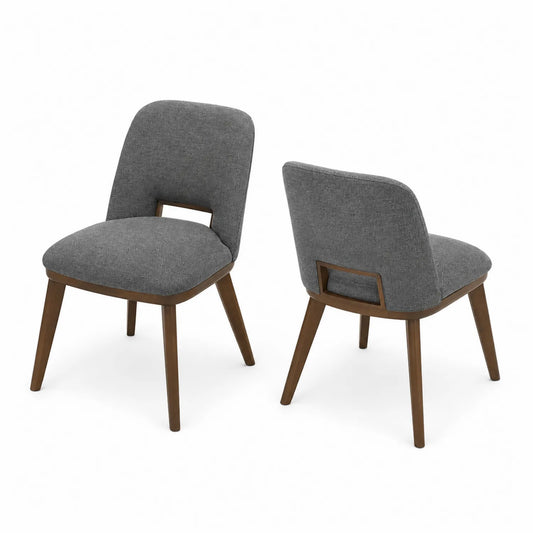 Set di 2 sedie da pranzo in legno e tessuto grigio