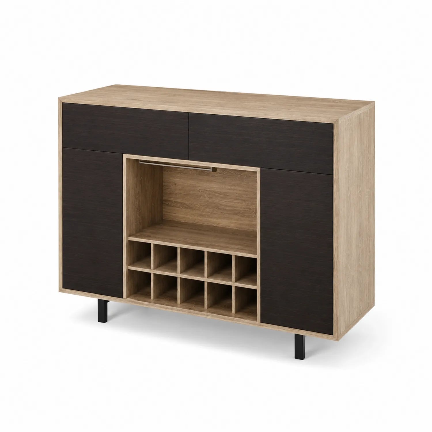 Credenza in legno con ripiani porta bottiglie