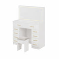 Toeletta con Specchio e Sgabello in MDF Bianco con Maniglie Oro