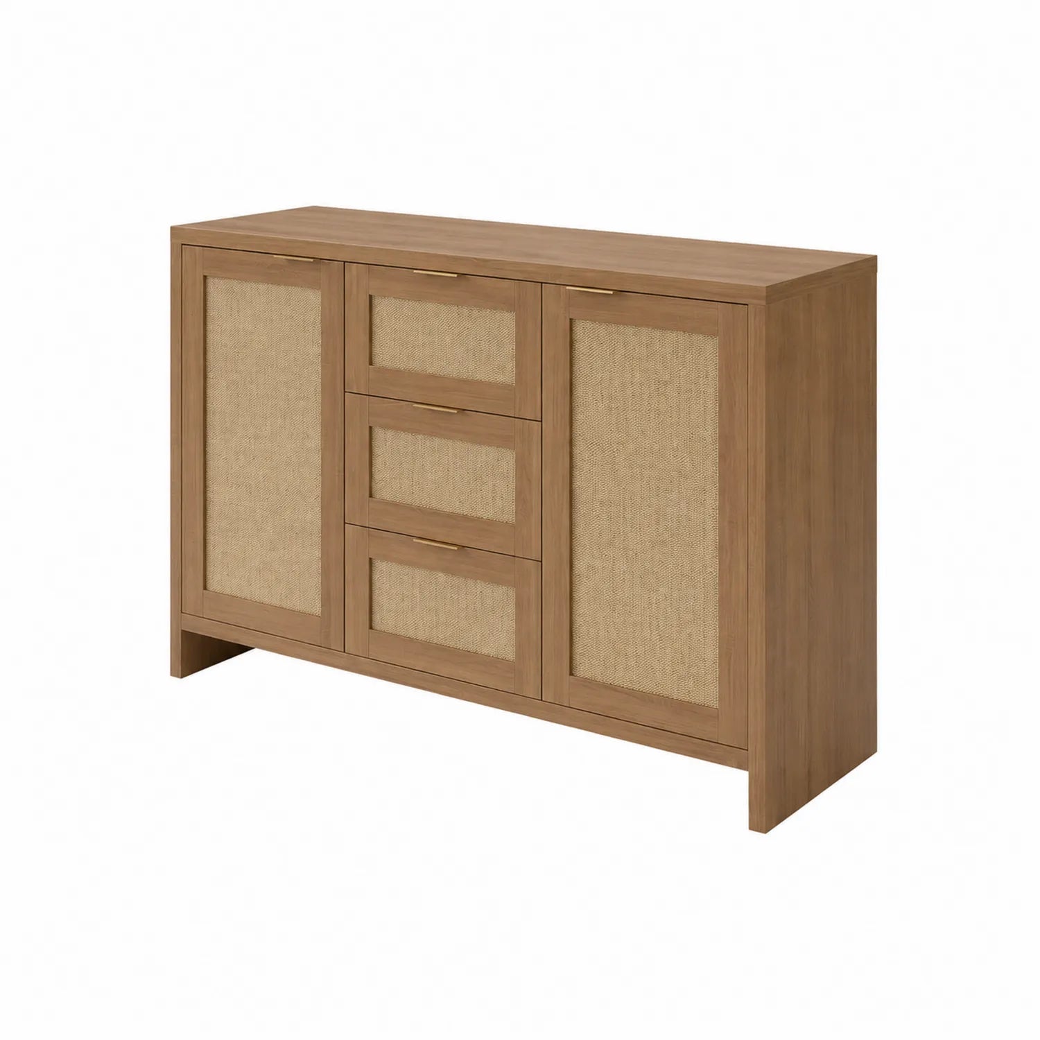 Credenza in legno massello e rattan naturale 130x40x85 cm