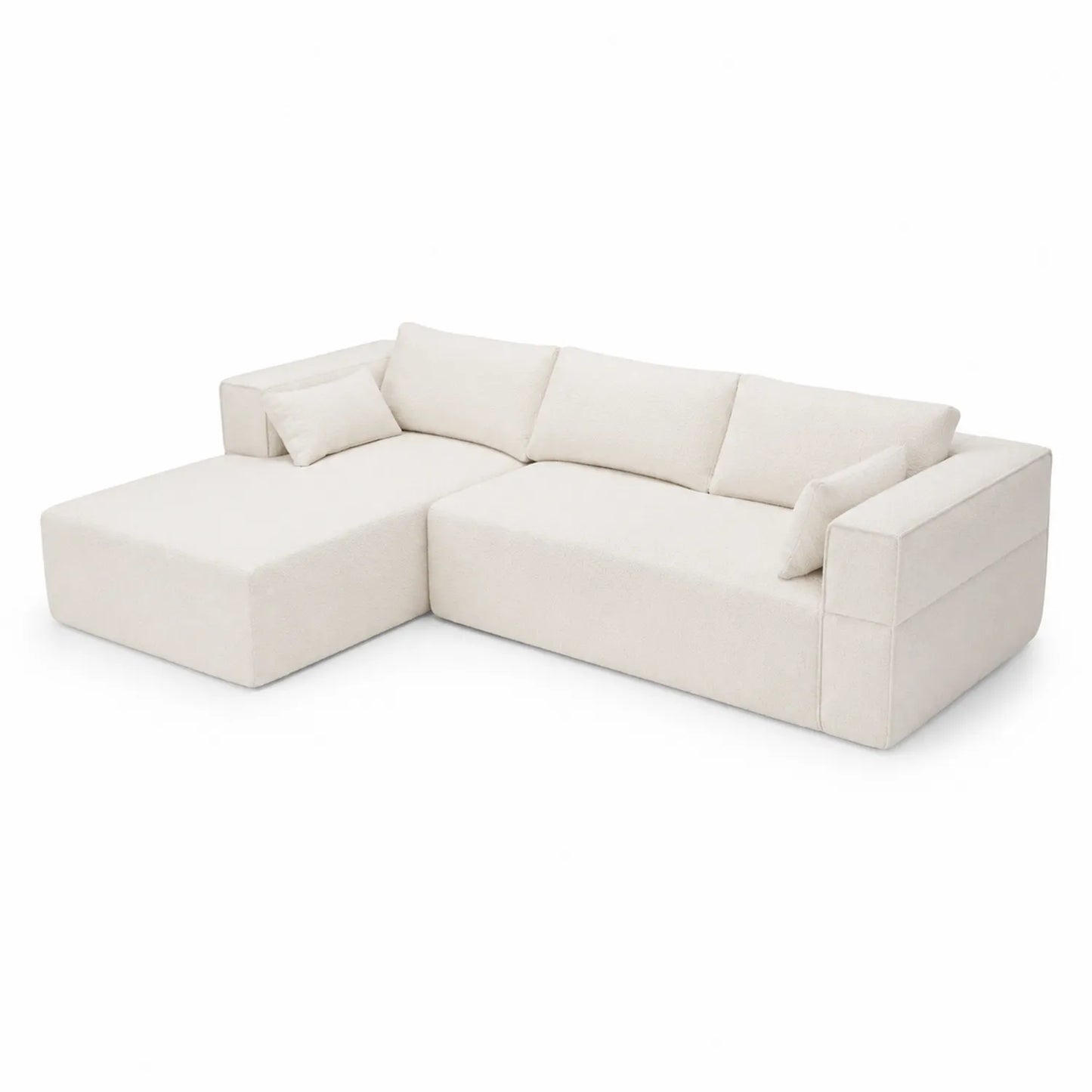 Divano ad angolo in tessuto crema con chaise longue