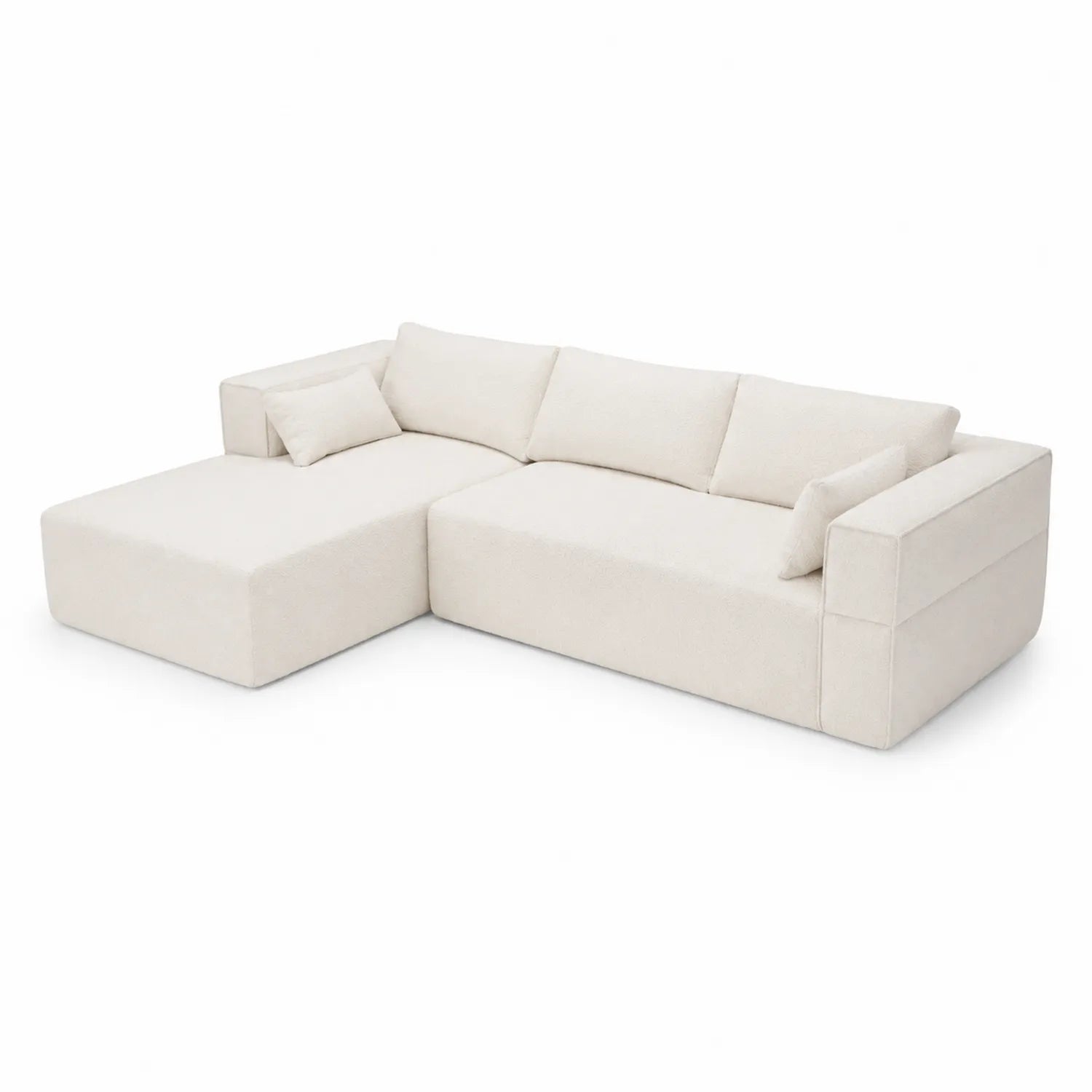 Divano ad angolo in tessuto crema con chaise longue