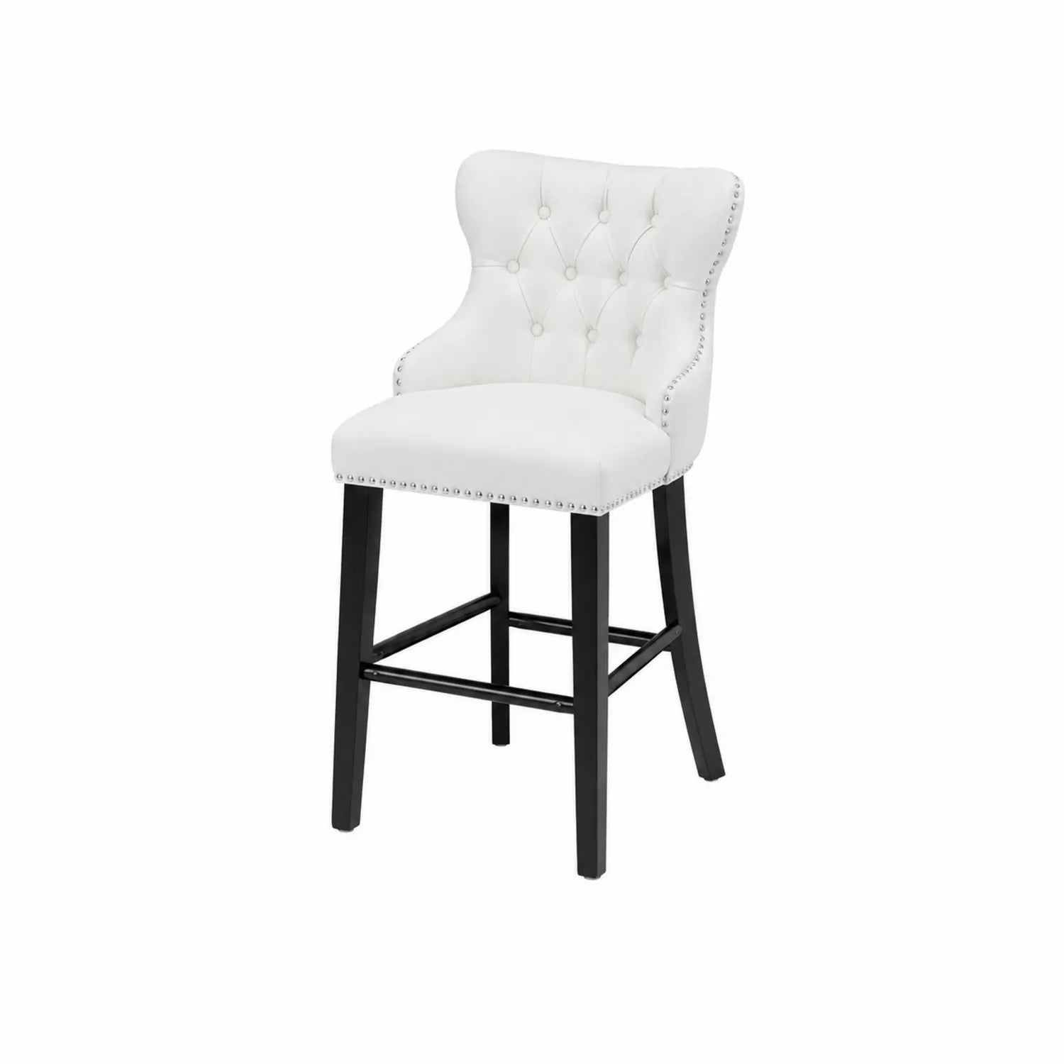 Sgabello in pelle sintetica bianco con gambe in legno nero