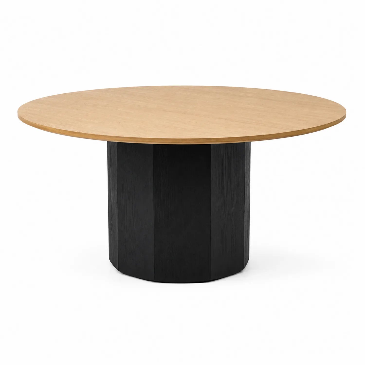 Tavolo da pranzo rotondo in legno di quercia, base nera, diametro 120 cm