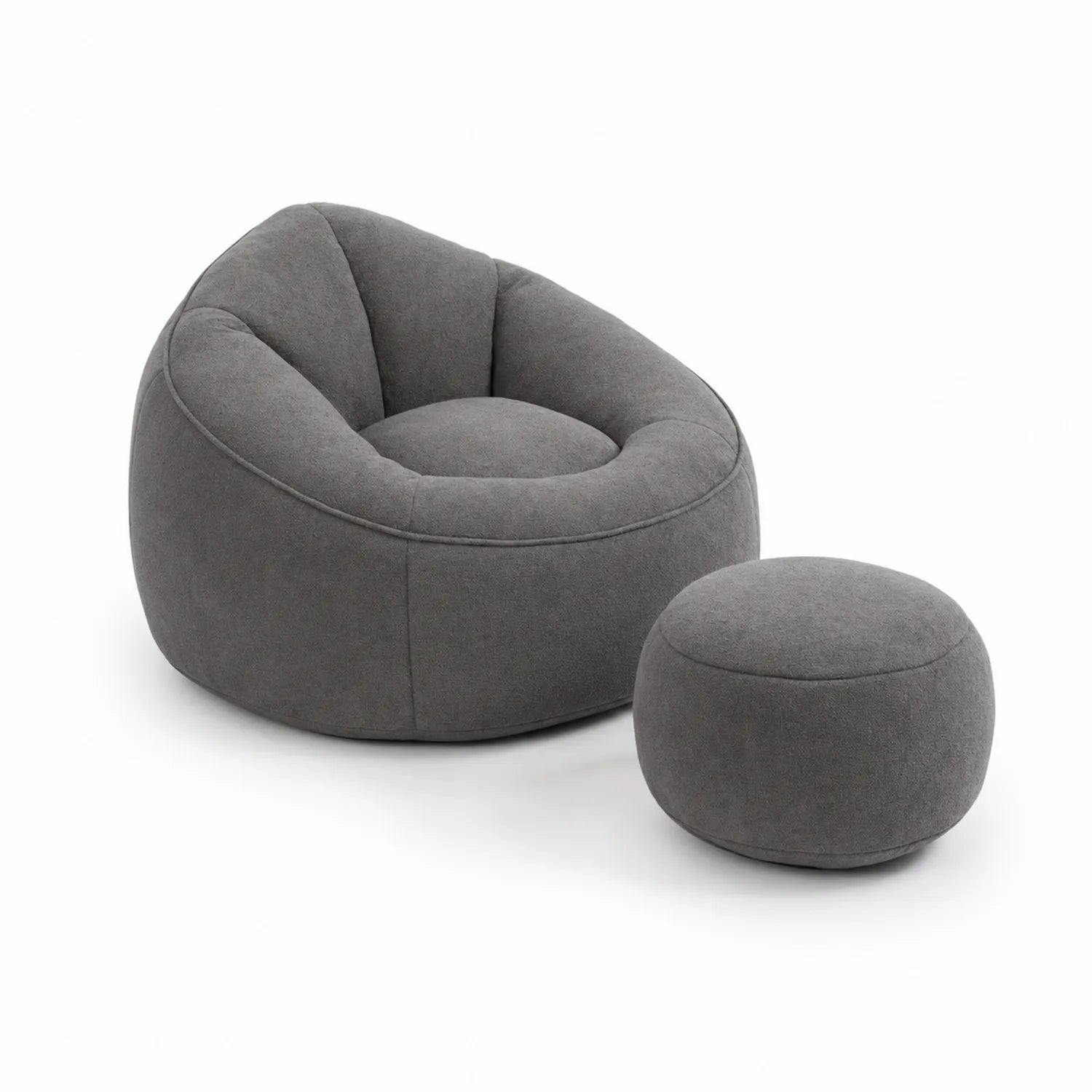 Set Poltrona e Pouf in Tessuto Grigio