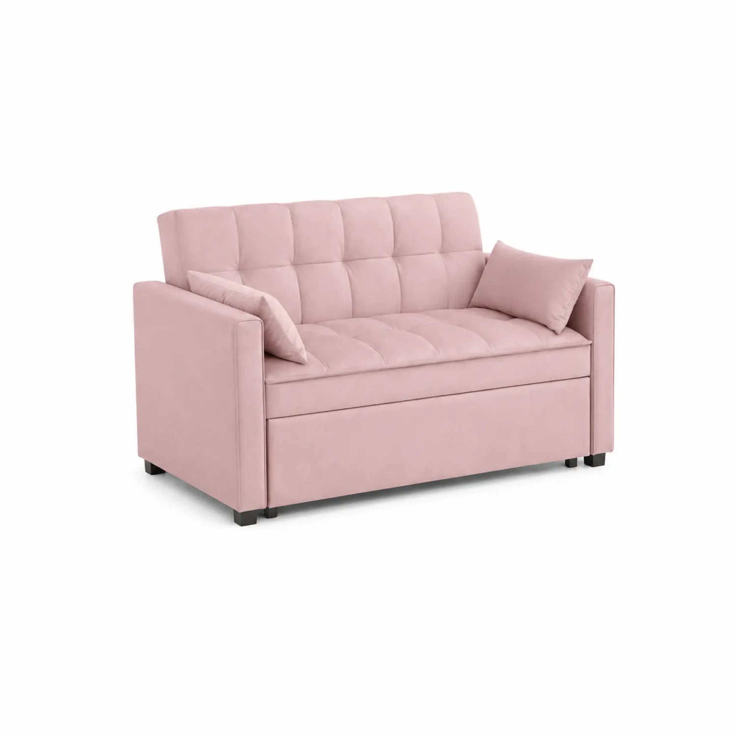 Divano Letto 2 Posti in Tessuto Scamosciato Rosa con Cuscini