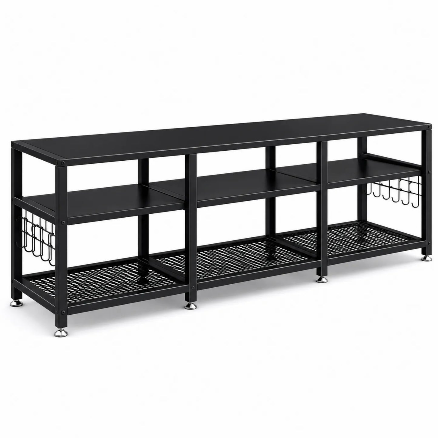 Supporto TV in metallo nero con ripiani 140x30x50 cm