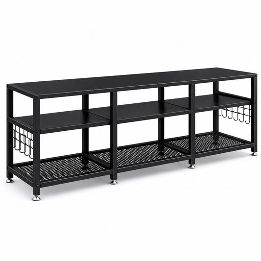 Supporto TV in metallo nero con ripiani 140x30x50 cm