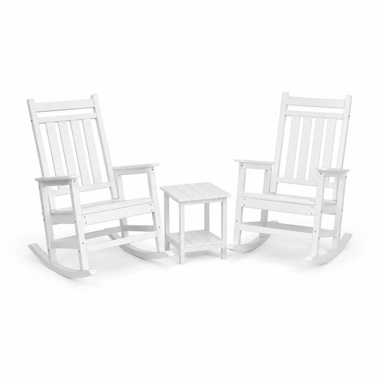 Set sedie a dondolo e tavolino in legno bianco