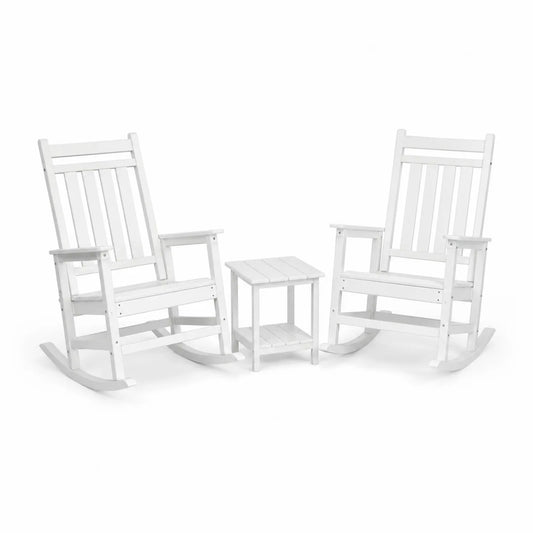 Set sedie a dondolo e tavolino in legno bianco
