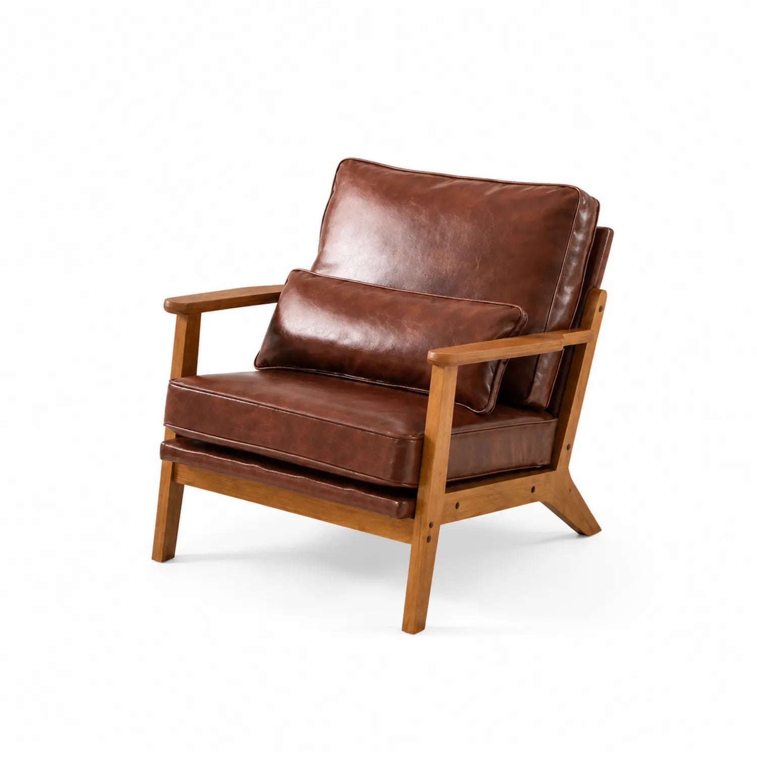 Poltrona in Legno e Similpelle Marrone