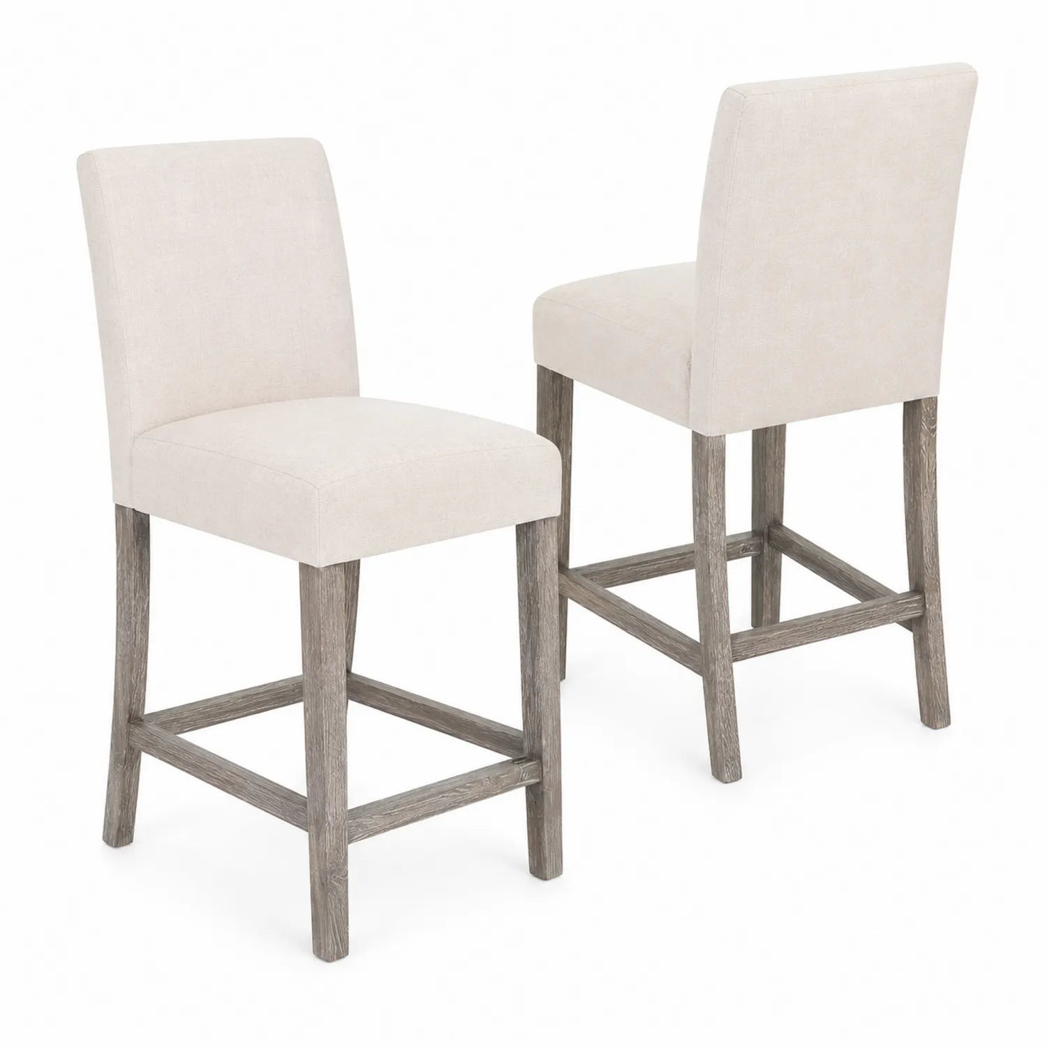 Set di 2 Sgabelli da Bar in Legno e Lino Beige