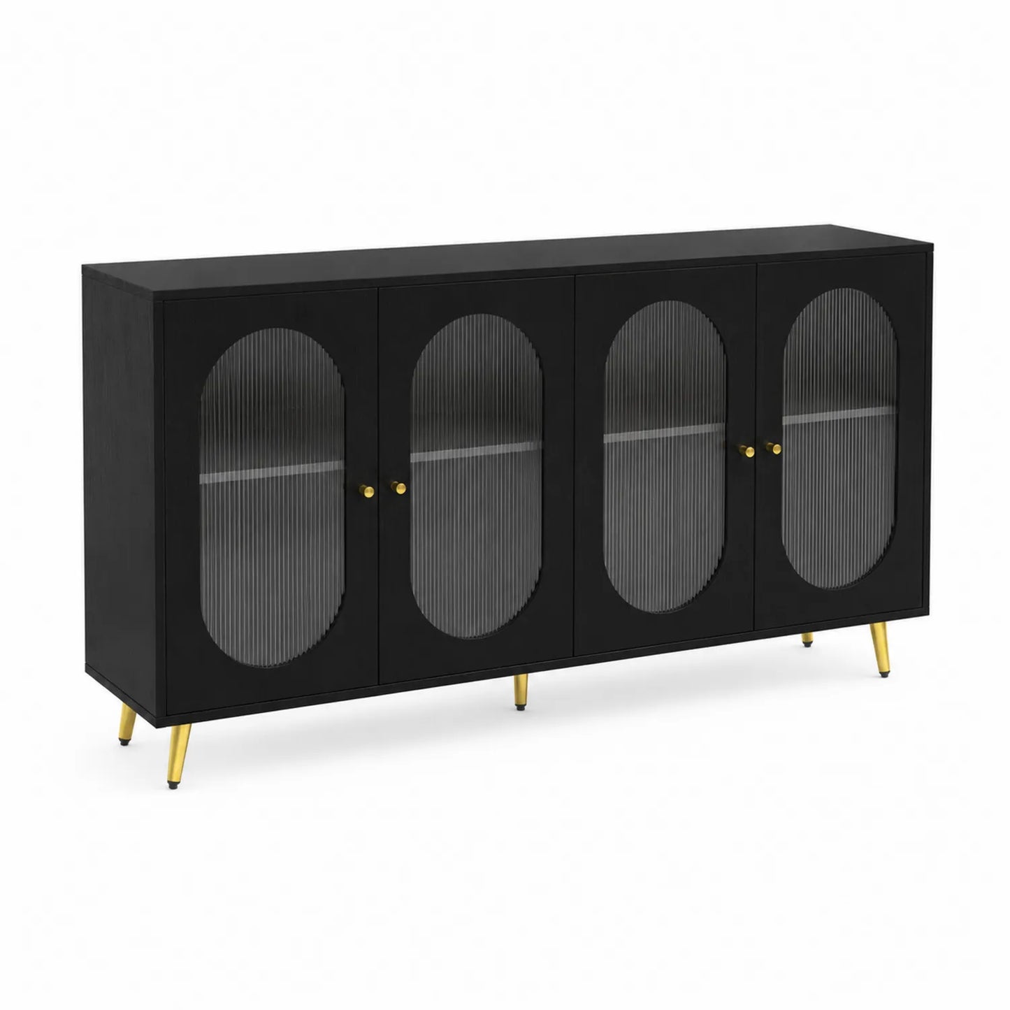 Credenza Nera con Ante in Vetro Satinato e Gambe in Acciaio Dorato