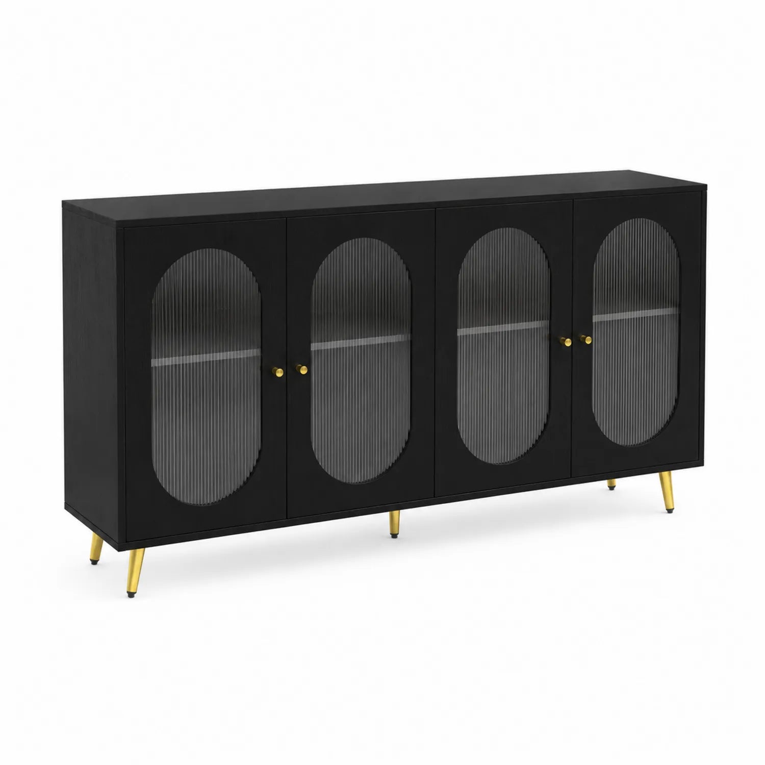 Credenza Nera con Ante in Vetro Satinato e Gambe in Acciaio Dorato