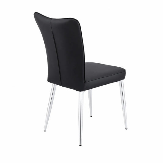 Sedia da Pranzo in Similpelle Nera con Gambe Cromate