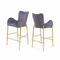 Set di sgabelli in velluto grigio con struttura in metallo dorato