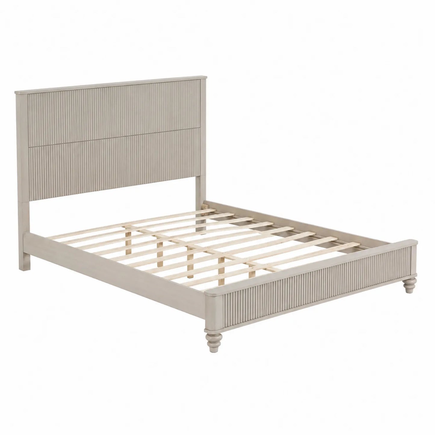 Letto matrimoniale in legno con testiera scanalata 160x200 cm Grigio chiaro