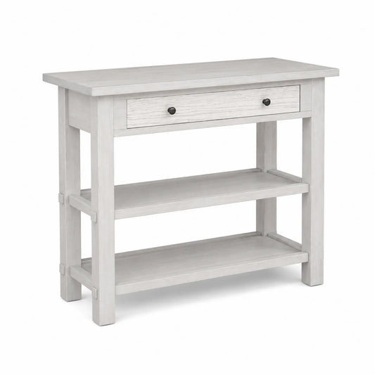 Consolle in Legno con Ripiani e Cassetto Bianco
