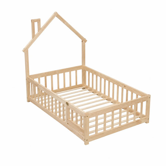 Letto per bambini in legno di pino naturale 160x80 cm