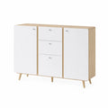 Credenza in Legno con 3 Cassetti e 2 Ante Bianco e Rovere