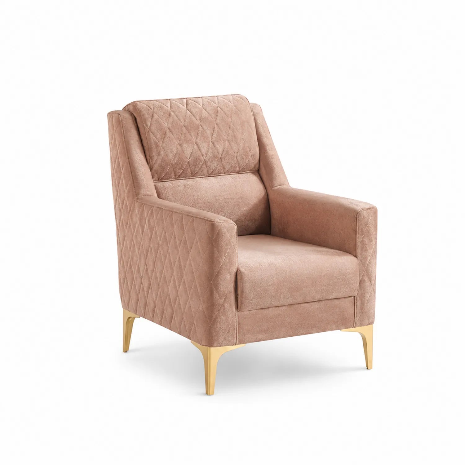 Poltrona in Velluto Rosa con Gambe in Metallo Dorato