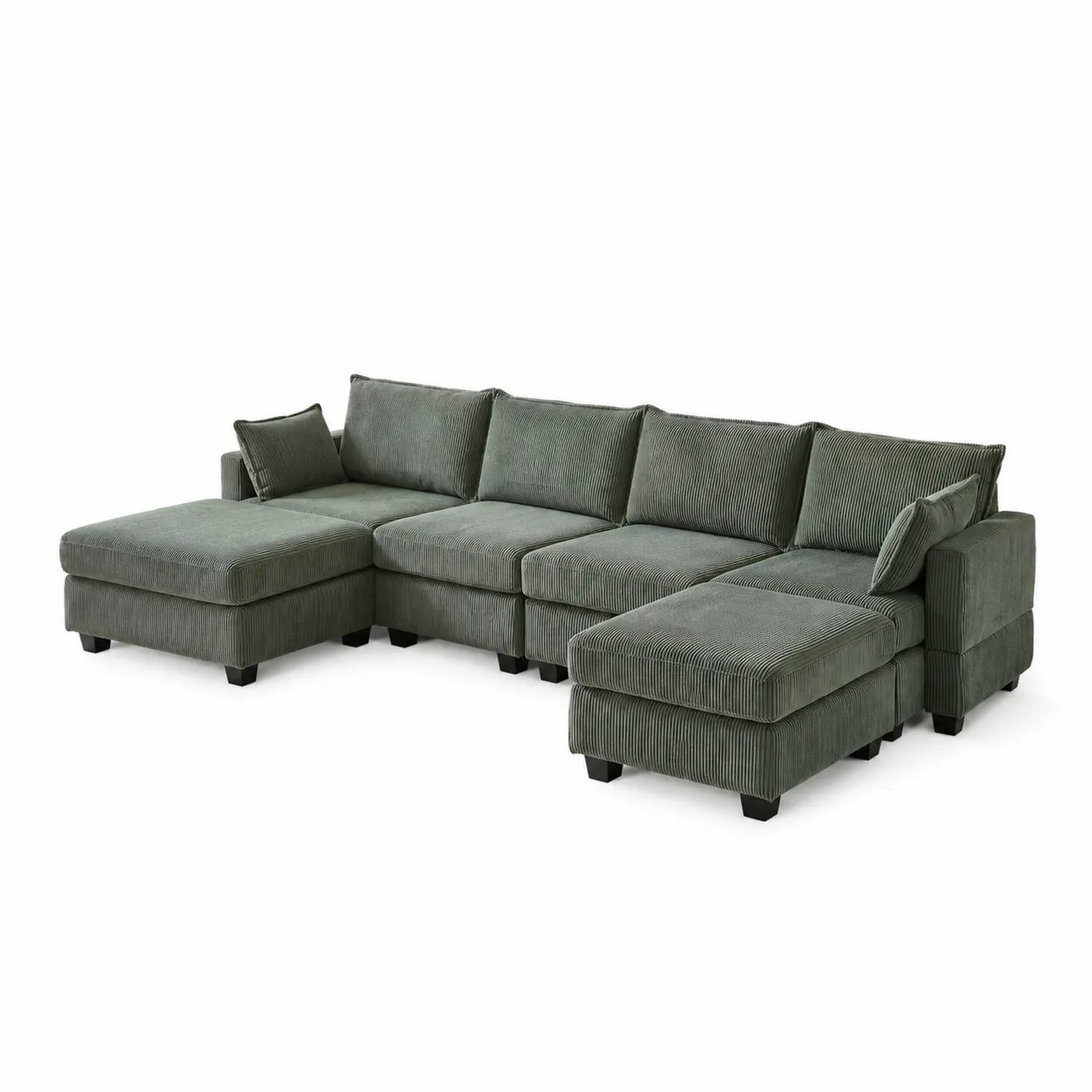 Divano angolare modulare in velluto a coste Verde Grigio