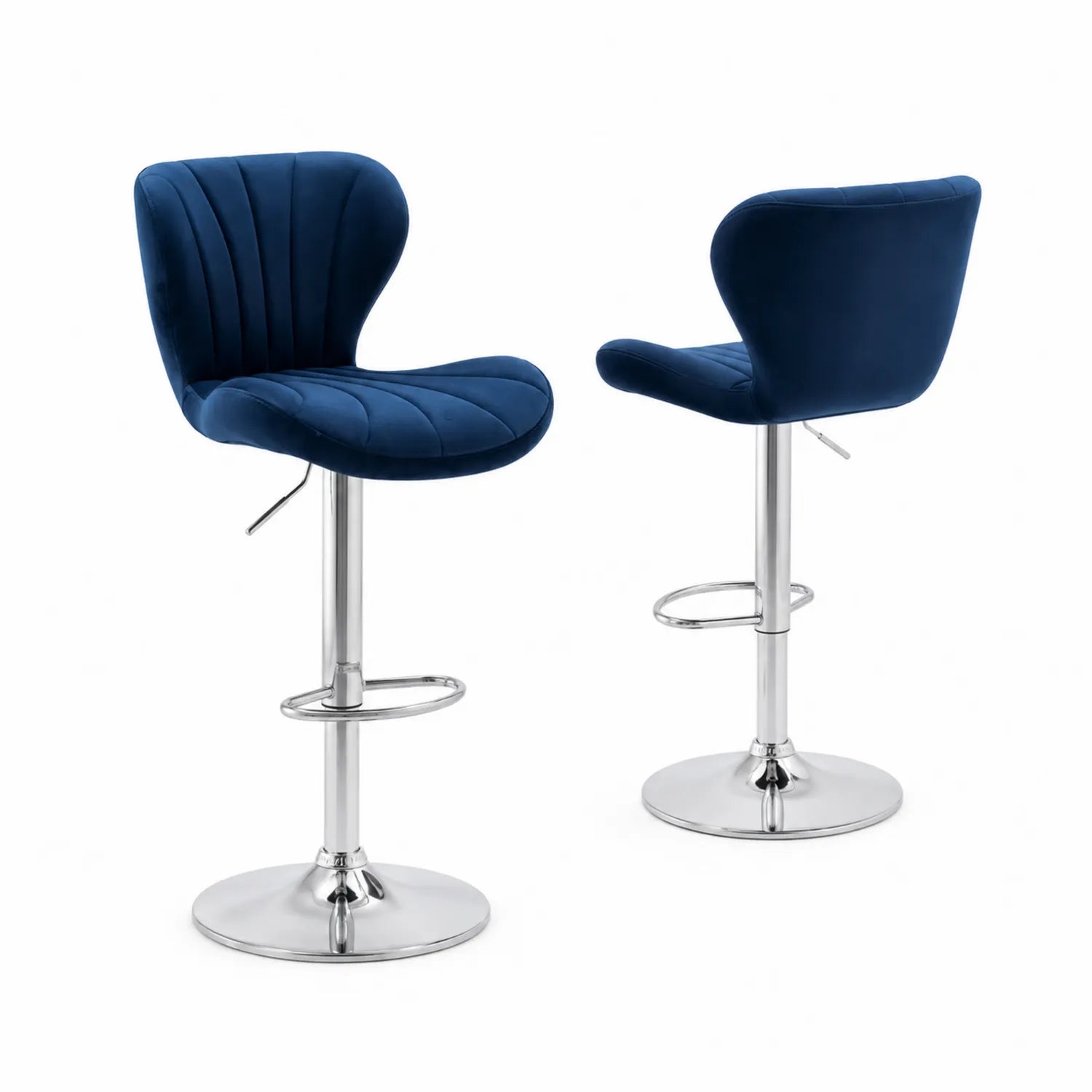 Set di 2 sgabelli da bar in velluto con base in metallo cromato