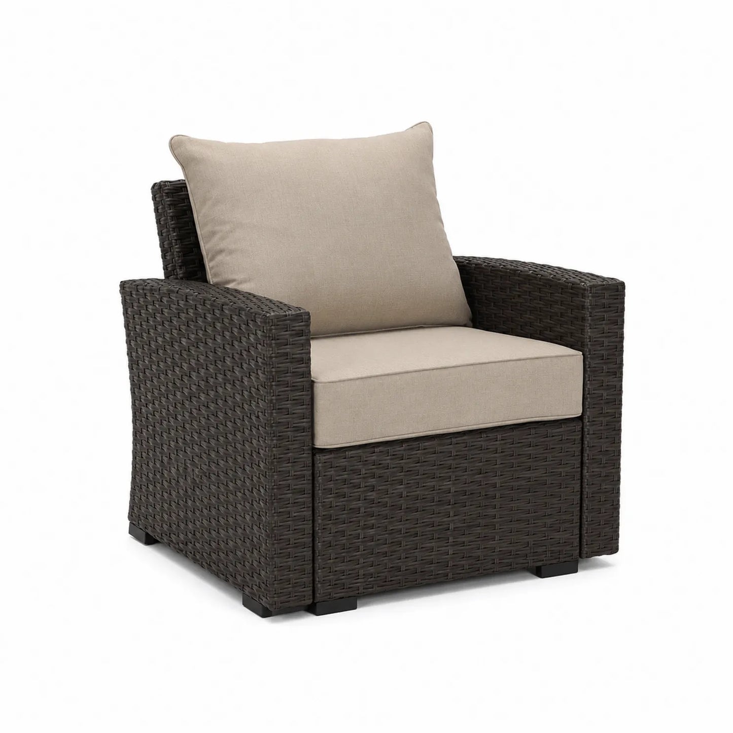 Poltrona da Esterno in Rattan con Cuscini Poliestere Marrone Beige