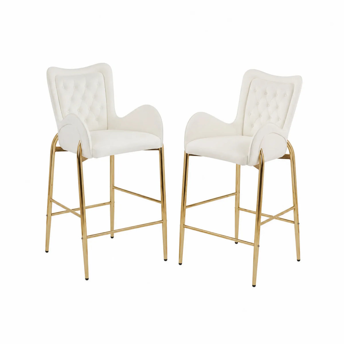 Set di 2 sgabelli da bar in pelle sintetica bianca con gambe in metallo dorato