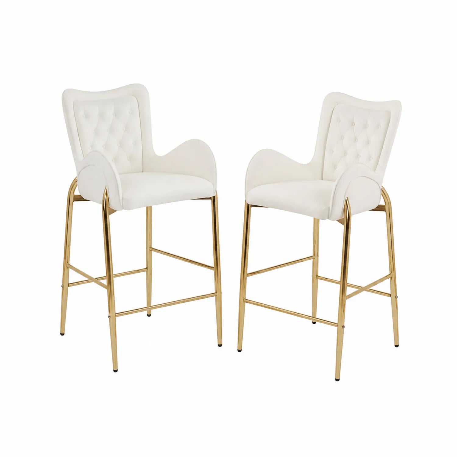 Set di 2 sgabelli da bar in pelle sintetica bianca con gambe in metallo dorato