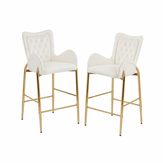 Set di 2 sgabelli da bar in pelle sintetica bianca con gambe in metallo dorato