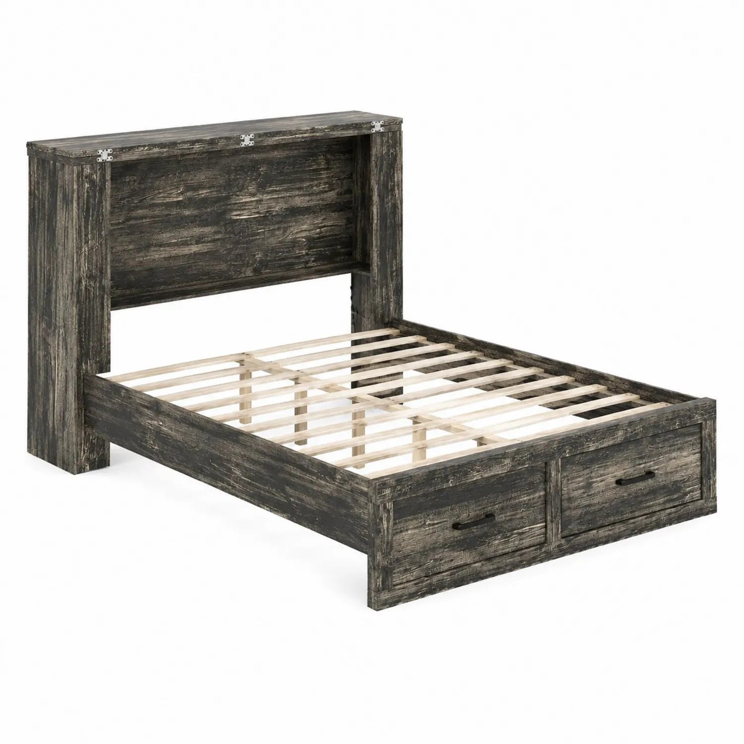 Letto matrimoniale in legno con cassetti marrone effetto vintage