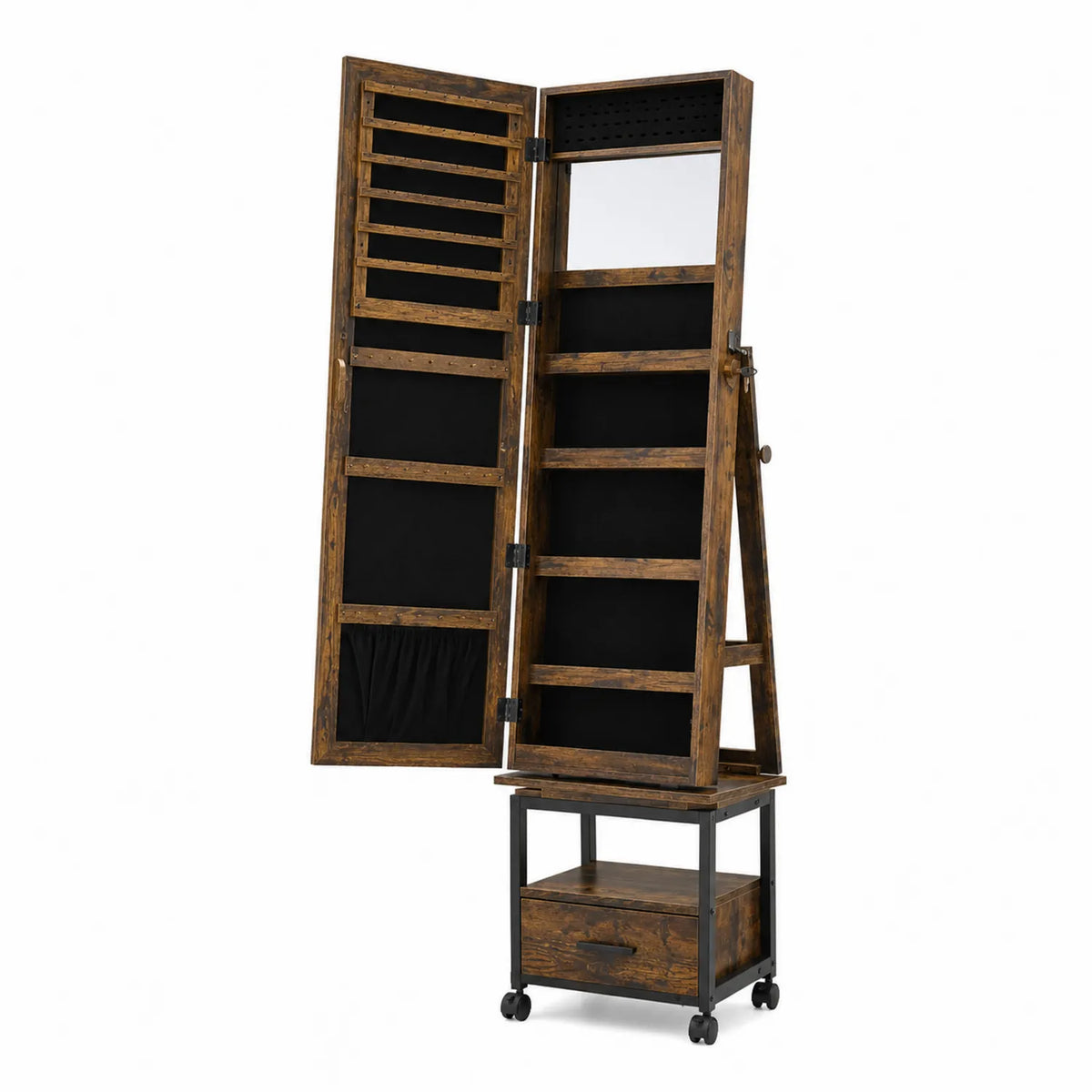 Armadio portagioie in legno e metallo con specchio, 154cm
