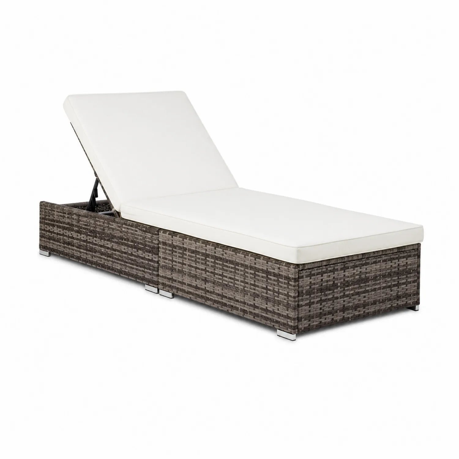 Lettino prendisole regolabile in rattan sintetico bianco e marrone