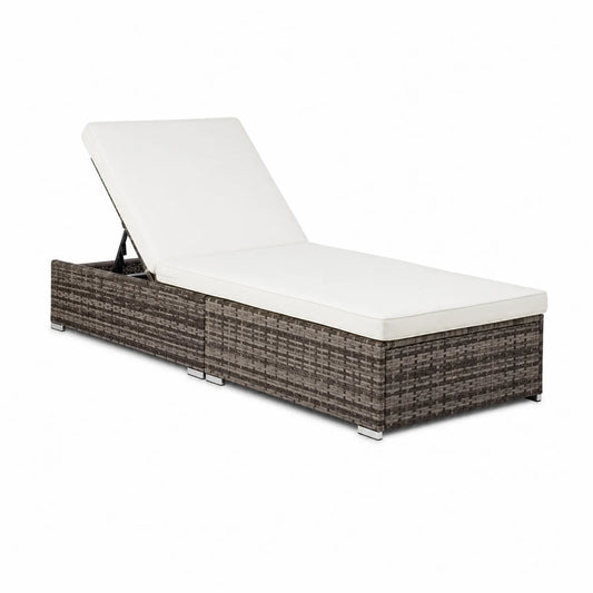 Lettino prendisole regolabile in rattan sintetico bianco e marrone