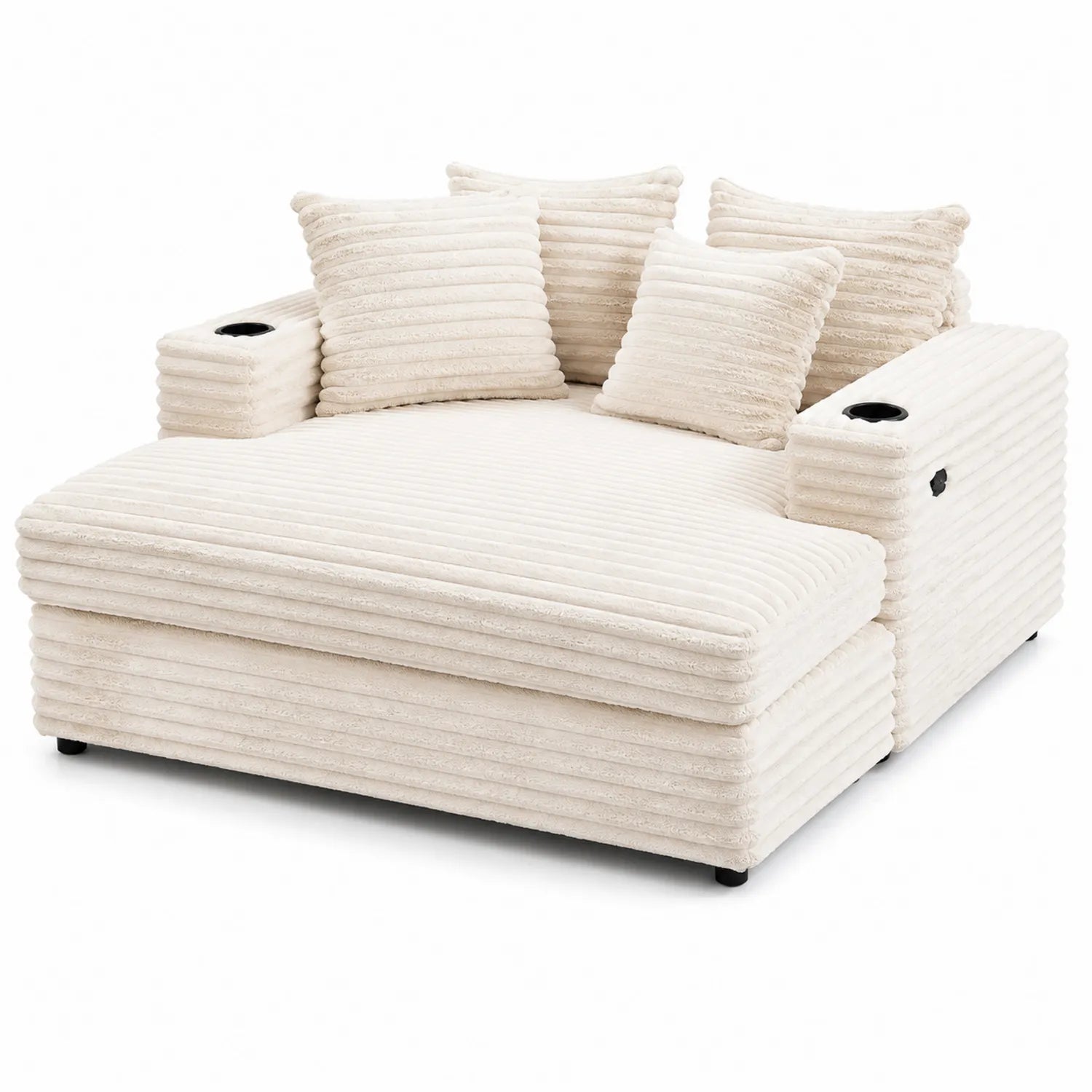 Divano a coste in tessuto beige con cuscini