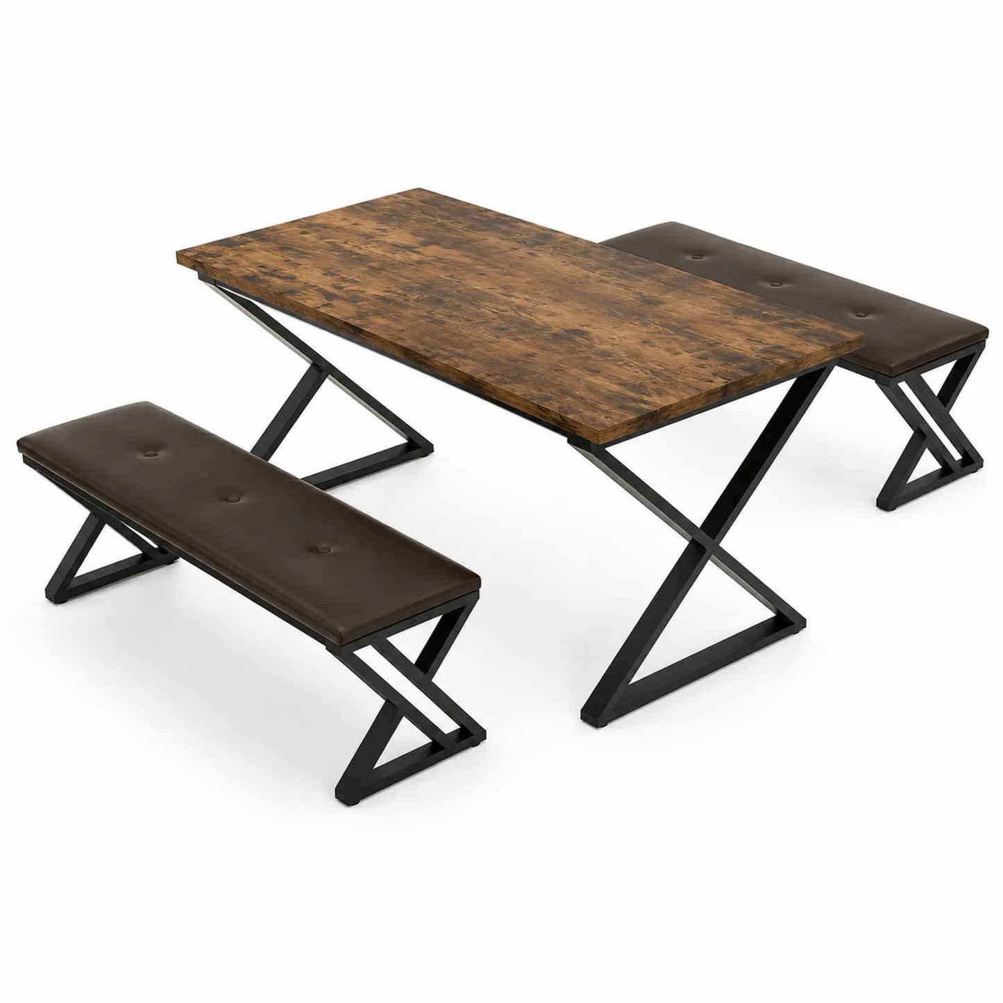 Set Tavolo da Pranzo con Panchine in Legno e Metallo