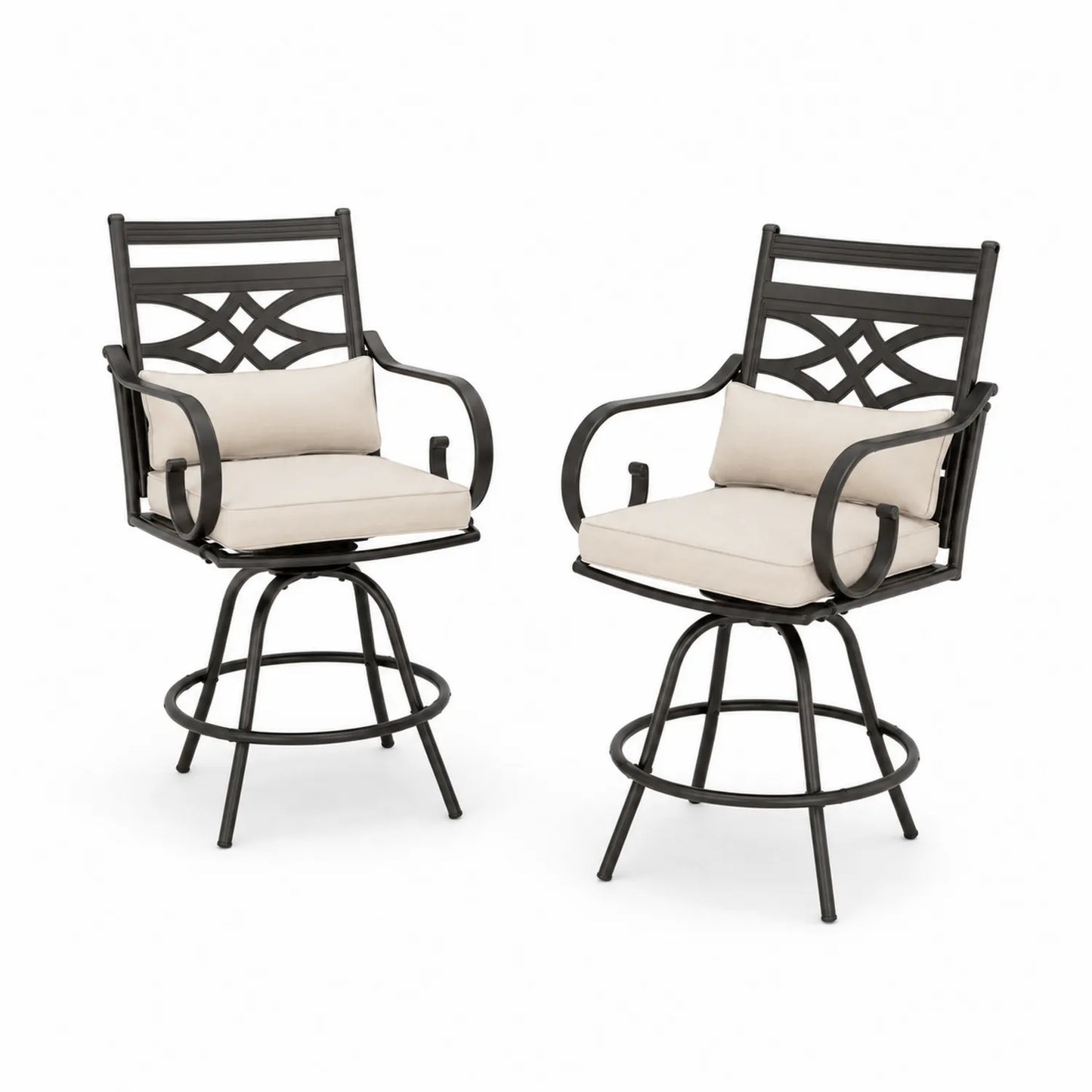 Sedie Girevoli da Esterno in Metallo con Cuscini in Tessuto Beige