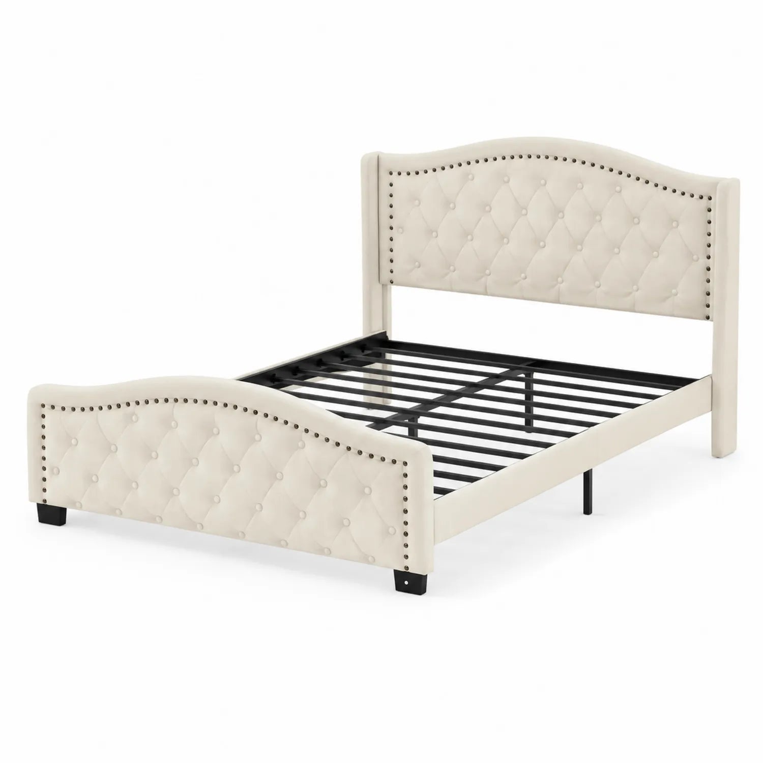 Letto matrimoniale in metallo e pelle sintetica crema 200x160 cm
